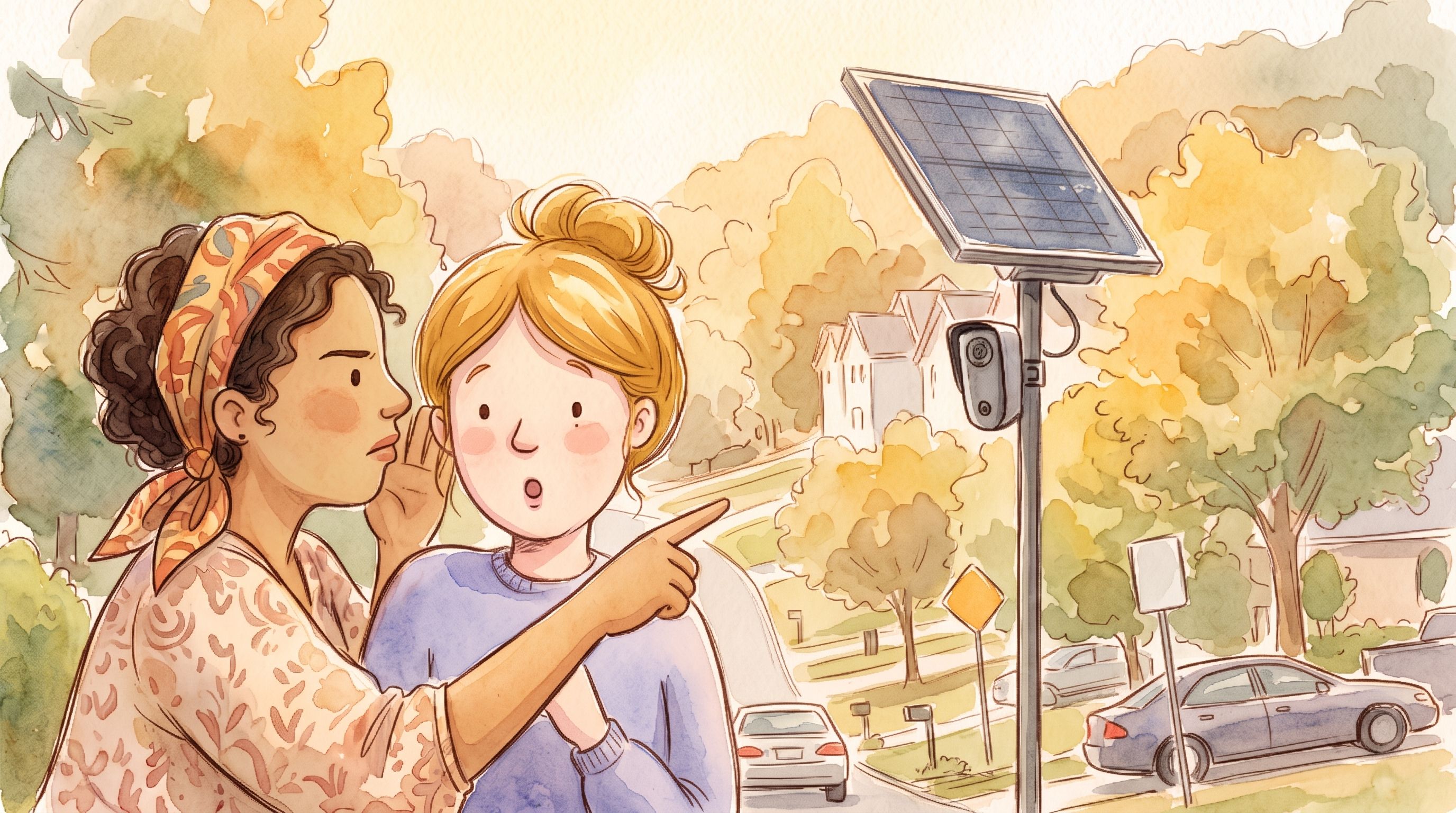 A woman telling another about surveillance